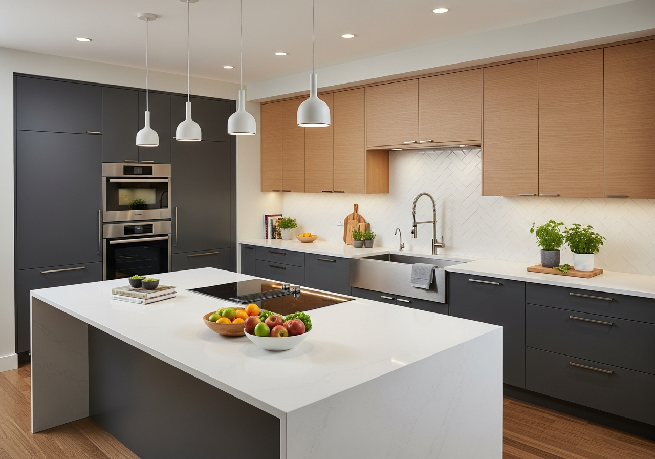 Freshly painted kitchen cabinets with a smooth sprayed finish in San Antonio, TX